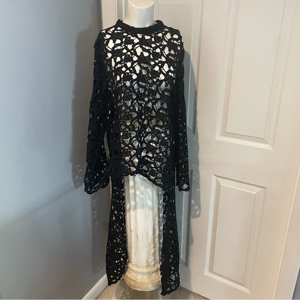 Black Crochet Longline Dress Overlay